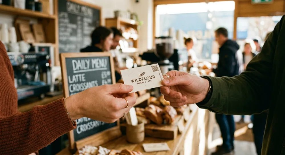 A QR code on a small business card