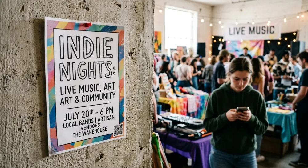 A QR code on an event flyer