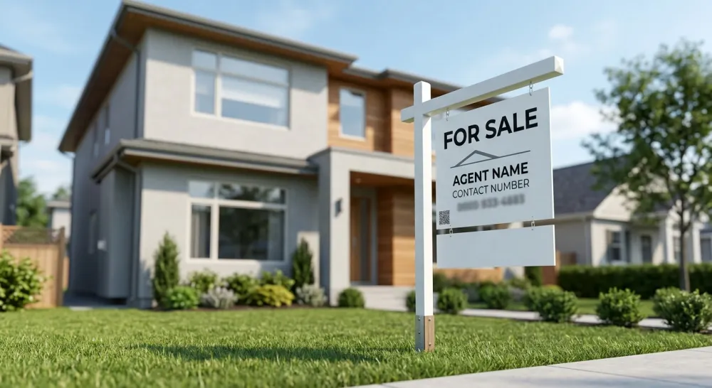 A QR code on a for-sale yard sign